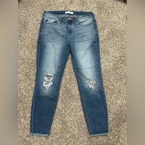 Distressed Kancan Mid Wash Women's Ankle Skinny Jeans - Blue size 13